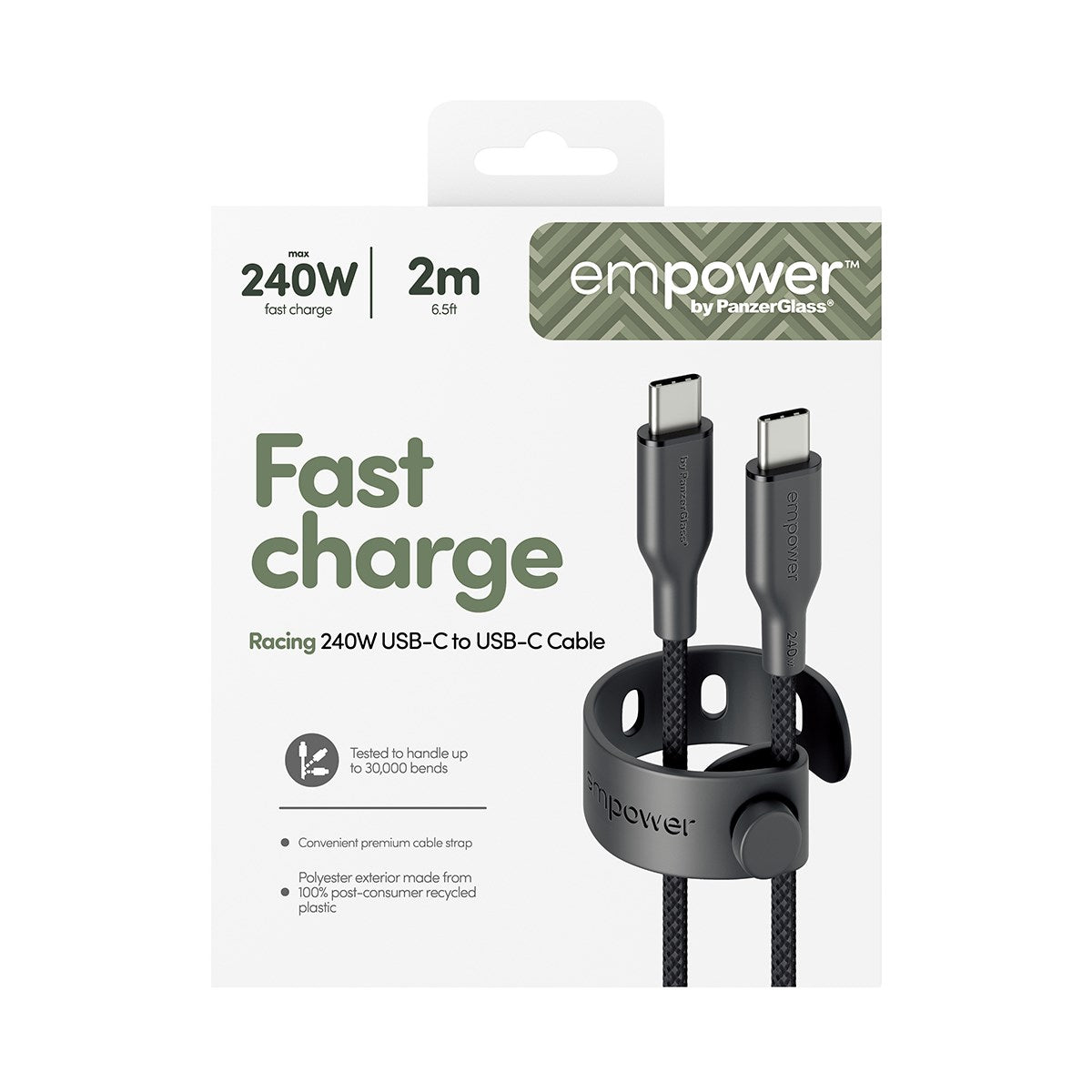 empower by PanzerGlass® Racing 240W USB-C to USB-C Kabel | USB 2.0 | 2M | Space Black